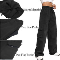 1 x RAW Customer Returns Nuofengkudu Warm Wide Jogging Pants Women Baggy Thermal Elastic Pockets Lined Fleece Jogger Pants Sweatpants Women Sports Pants Loose Leisure Pants Cargo Pants Casual Sweatpants Black 2XL - RRP €28.99