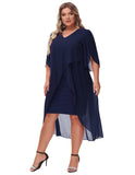 1 x RAW Customer Returns Hanna Nikole Elegant Prom Dress Women Cape Short Party Dress Dark Blue 50 Plus Sizes - RRP €55.99