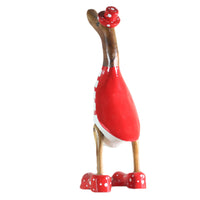 1 x RAW Customer Returns ART-CRAFT wooden duck running duck garden decoration figure made of bamboo root and teak wood ringed red hand-painted 25cm high - RRP €29.99