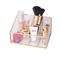 1 x RAW Customer Returns HARLIANGXY Brush Holder Gold 5 Compartments - Beauty Organizer Tray - Vintage Makeup Brush Storage - Metal Glass Cosmetic Organizer Makeup Organizer for Nail Polish, Lipsticks, Cosmetic Brushes - RRP €22.16