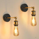 1 x RAW Customer Returns Pack of 2 industrial vintage wall lights for indoors, 180 rotatable E27 metal wall lamp retro, golden black wall lights for bedroom, living room, stairs, hallway, dining room without bulbs  - RRP €20.15