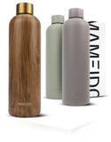 1 x RAW Customer Returns MAMEIDO stainless steel drinking bottle 1l, 750ml 500ml - leak-proof thermos flask, suitable for carbonated drinks, BPA free, insulated bottle 12h hot 24h cold Oak Wood Gold, 1000ml  - RRP €34.99