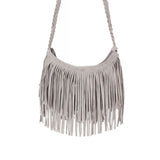 2 x Brand New BXT Fringe Velvet Leather Shoulder Bag Elegant Vintage Style Women Girls Gray - RRP €60.0