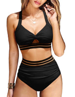 1 x RAW Customer Returns Vancavoo Bikini Women Set High Waist Tummy Control Two Piece Swimsuit Push Up Back Cross Bikini Swimwear Swimsuit Beachwear,Black,M - RRP €27.99