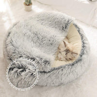 1 x RAW Customer Returns Souarts cat cave cat bed semi-enclosed dog bed pet bed with cover bed, round soft plush cave cuddle cave for dogs and cats coffee, diameter 40 cm  - RRP €25.99