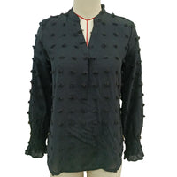 1 x Brand New MAVIS LAVEN Women V Neck Swiss Dot Ruffle Blouse Long Sleeve Shirt Casual Autumn Tops Black S - RRP €27.6