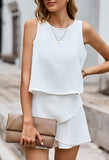 1 x RAW Customer Returns Maavoki Women s Elegant Summer Sleeveless Jumpsuit with Ruffles Women Tops Top and Shorts White L - RRP €33.26