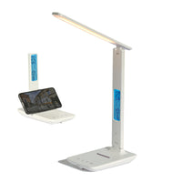 1 x RAW Customer Returns Rechargeable LED Desk Lamp with LCD Screen - Works Cordless, Elegant White Leather Effect Design, Smart Functions and Custom Lighting Settings - RRP €32.39