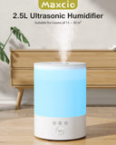 1 x RAW Customer Returns Maxcio Top-Fill Humidifier 2.5L, Ultrasonic RGB Humidifier with Aroma Diffuser, BPA-Free Diffuser, 360 Steam Nozzles, Running Time up to 30 Hours, 28dB Super Quiet for Bedroom Children s Room Plants - RRP €40.27