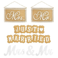 1 x Brand New LYTIVAGEN MR Mrs Decoration Set Mr and Mrs White Wooden Letters Wedding Table Decoration with Garland Flag Just Married Bunting Cards Burlap Bunting Banner for Wedding Decoration - RRP €20.4