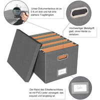 1 x RAW Customer Returns Okydoky storage boxes with lids, hanging file box made of fiberboard and paper in a stylish linen look, suitable for home and office, file and toy storage box, FG Dark Gray.DE - RRP €21.99