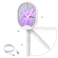 1 x RAW Customer Returns Rechargeable Electric Insect Racket, USB C Electric Mosquito Racket, Indoor Outdoor Anti Mosquito Mit UV Lamp Anti Mosquito Trap Fly Killer Luminous Foldable 3 in 1 White  - RRP €14.18