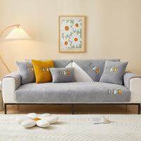 1 x RAW Customer Returns TOPCHANCES New Soft Sofa Cushion Covers - Non-Slip Sofa Covers 1 2 3 4 Seater Couch Covers, Warm Plush Faux Fur Berber Fleece Corner Sofa Cushion Cover L Shape Furniture Protector Grey 90x90  - RRP €19.84