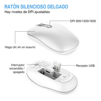 1 x RAW Customer Returns cimetech Wireless Keyboard and Mouse Combo, 2.4G Spanish 2 in 1 USB Ultra Thin Silent Mouse, for PC Laptops Computer Desktop White and Silver  - RRP €26.95