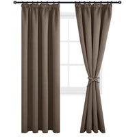 1 x RAW Customer Returns DWCN Curtains Opaque Blackout Curtains Thermal Curtains with Gathering Tape Curtains with Curtain Ties, Window Decoration Bedroom Curtain Cold Protection, Set of 2, Khaki, 260 x 140 cm HxW  - RRP €40.27