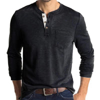 1 x Brand New SwissWell Henley Classic Long Sleeve Button Down Leisure Cotton T-Shirt with Chest Pocket 1723 Dark Grey, L - RRP €35.99