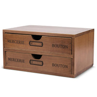 1 x RAW Customer Returns Flexzion Retro Wooden Drawer Box, Mini Chest of Drawers 2 Drawers, French Vintage Style Drawer Container Storage Compartments Desk Organizer Office Storage Box Drawer Box, Natural Brown - RRP €22.05