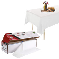 1 x RAW Customer Returns Puricon 137 x 274 cm Disposable Tablecloth Roll with Plastic Clip, Freely Cuttable Waterproof Oilcloth Roll 12 Pieces Washable Tablecloth for Garden Buffet Party Wedding Camping - White - RRP €24.0