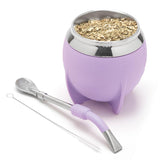 1 x RAW Customer Returns balibetov Yerba Mate Cup and Bombilla Set, including Stainless Steel Yerba Mate Gourd, Premium Bombilla Mate and Cleaning Brush Purple  - RRP €23.99