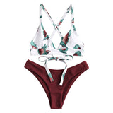 1 x RAW Customer Returns ZAFUL Women s Two Piece Swimsuit, High Cut Bikini with Contrast Parrot Print Triangle Cups - RRP €35.99