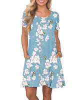 1 x RAW Customer Returns WNEEDU Women s Boho Summer Beach Dresses Flowers Short Sleeve Tank T-Shirt Summer Dress with Pockets S, Flowers Light Blue  - RRP €22.52