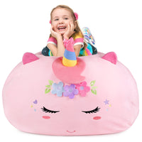 1 x RAW Customer Returns GAGAKU Stuffed Animal Bean Bag Storage Cover Unicorn 200L, XXL Toy Storage Bag for Children s Room Large Unicorn Fillable Zipper Bean Bag for Organizing - Pink - RRP €27.65