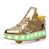 1 x RAW Customer Returns Heelystong Boys Girls Shoes Children s Shoes with Wheels LED Luminous Double Wheel Shoes Light Outdoor Shoes 7 Color Changing Wheels Gymnastics Flashing Sneakers - RRP €52.99