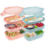 1 x RAW Customer Returns Bugucat Children s Lunch Box with Compartments 1900ML, Bento Box Children s Lunch Box with 5 Compartments, Adult Breakfast Box 2-Layer Sustainable Lunch Box, Lunch Box for School Work Picnic, 2 Sets - RRP €22.93