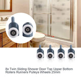 1 x RAW Customer Returns TOPINCN 8 Roller Kits for Shower Doors Shower Rollers Bearings Shower Enclosure Twin Bottom Top Pulleys Wheels Runners Bathroom Replacement Kit for Lower Upper Rollers Double Wheel  - RRP €15.44