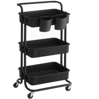 1 x RAW Customer Returns SONGMICS Rolling Cart, 3 Levels, Serving Cart, Kitchen Cart with Handle, 2 Small Hanging Compartments, 2 Brakes, Plastic Storage Compartments, Easy Assembly, Bedroom, Laundry Room, Black BSC067B01 - RRP €37.6