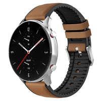 1 x RAW Customer Returns MoKo bracelet compatible with Amazfit GTR 4 GTR 3 Pro GTR 3 GTR 2 GTR 2e GTR 47mm Stratos 3 Stratos 2, 22mm hybrid leather silicone replacement strap watch strap, brown - RRP €10.99