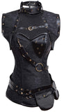 1 x RAW Customer Returns Charmian Women s Steel Boned Retro Gothic Brocade Steampunk Bustiers Corset Top with Jacket and Belt Red Small - RRP €84.7