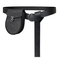 1 x RAW Customer Returns HiiFeuer Medieval Embossed Ring Belt with Embossed Nordic Belt Pouch, Vintage Faux Leather Belt and Pouch Set for LARP Black A  - RRP €36.0