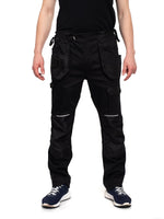 1 x RAW Customer Returns DINOZAVR Flex Stretch Cargo Style Work Pants for Men - Durable, with Multifunctional Knee Pad Pockets and Reflective Strips - Black - EU52 - RRP €39.28