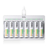 1 x RAW Customer Returns EBL battery charger with 8 AA 2800mAh fast battery charger for 8X NiMH AA AAA batteries rechargeable batteries and USB devices, can be used worldwide, 8 charging slots - RRP €24.78