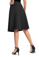 1 x RAW Customer Returns Women s Vintage A-Line Elastic High Waist Midi Skirt Flared Office Knee Length Stretch Skirts M, Black  - RRP €25.19