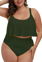 1 x RAW Customer Returns Viottiset Women s Plus Size 2 Piece Tankini Set Tummy Control Ruffle Ruched Swimsuits Crop Top Bikini Army Green 2XL - RRP €42.35