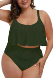 1 x RAW Customer Returns Viottiset Women s Plus Size 2 Piece Tankini Set Tummy Control Ruffle Ruched Swimsuits Crop Top Bikini Army Green 2XL - RRP €42.35