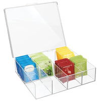 1 x RAW Customer Returns mDesign kitchen organizer practical box with lid for kitchen and pantry storage box with eight compartments ideal for tea, coffee, spices and other foods transparent - RRP €26.14