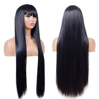 1 x RAW Customer Returns Sylhair Wig Black Long Wig with Bangs 80 cm Smooth Straight Long Wig with Fringes Wigs for Women Long Straight Wigs with Bangs for Women - RRP €29.23