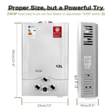 1 x RAW Customer Returns 12LPM Gas Water Heater, 24KW LPG Instant Water Heater with Very Low Starting Water Pressure of 0.2 bar, Runs on Butane and Propane - RRP €189.99