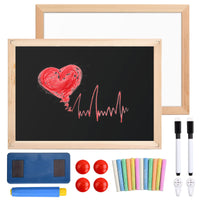 1 x RAW Customer Returns Xzeemo chalkboard, double-sided memo board, boards for writing on, boards on both sides for writing on for home, office, wooden frame chalkboard with chalk, board eraser, magnet 30 40CM  - RRP €21.17