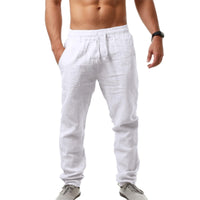 1 x RAW Customer Returns Puimentiua Men s Linen Long Pants Lightweight Leisure Summer Holiday Beach Trousers White L - RRP €24.0