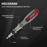 1 x RAW Customer Returns HOUSERAN 10-in-1 ratchet screwdriver, screwdriver ratchet, screwdriver with bits in the handle, with 90 degree adjustment, for electrical and electronic applications, slotted Phillips Torx - RRP €20.11