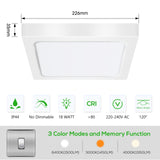 1 x RAW Customer Returns ALUSSO LED Ceiling Light 18W, 23CM LED Ceiling Lamp, IP44 Square Bathroom Lamp, 3 Colors Switchable 3000K 4000K 6400K Ceiling Lights, Ultra Thin for Bathroom Living Room Bedroom Kitchen - RRP €19.99