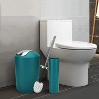 1 x RAW Customer Returns 6-piece bathroom set bathroom accessory set organizer soap dispenser, toothbrush cup, cosmetic bin, toilet brush and holder, soap dish, trash can, toothbrush holder, bathroom set dark turquoise design 2a  - RRP €22.18