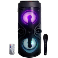 1 x RAW Customer Returns Bluetooth Speaker Portable Speaker with Karaoke Mode and Microphone, FM Radio and USB and SD Reader, Disco LED Lights, Wireless Speaker - RRP €50.53