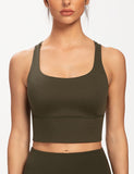 1 x RAW Customer Returns AGONVIN Women s Longline Strappy Padded Medium Support Training Top Sports Bra Olive Green M - RRP €26.48