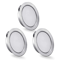 1 x RAW Customer Returns KYOTECH Set of 3 LED furniture lights 230V, 3.5W LED IP44 G4 15mm flat furniture recessed spotlights in brushed stainless steel look, 3000K warm white, kitchen hood light, bathroom light recessed spot - RRP €22.99