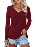 1 x RAW Customer Returns BeLuring Ladies Soft Comfy Tops Causal Long Sleeve tee Shirt Burgundy Size 8 10 - RRP €24.48